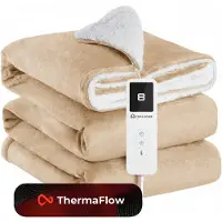 CoolHome HB25 Elektrische Warmtedeken - Elektrisch deken - Flanel & Melkfleece - Afstandsbediening - Wasbaar - 130 x 180 cm - Beige