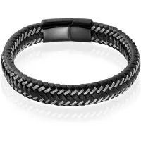 LGT JWLS Heren armband Leer Edelstaal LGT Jewels Zwart - 21cm