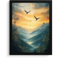 PosterMonkey Poster in lijst - Fotolijst 30x40 cm - Posters - Vogels - Zon - Bomen - Groen - Posterlijst zwart - Decoratie - Wanddecoratie woonkamer - Muurdecoratie slaapkamer