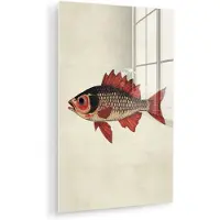 MuchoWow Glasschilderij 40x60 cm - Schilderij acrylglas - Schubben - Rood - Vis - Vinnen - Foto op glas - Muurdecoratie woonkamer - Wanddecoratie slaapkamer - Schilderijen