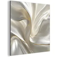 MuchoWow Aluminium schilderij 90x90 cm - Wanddecoratie metaal - Stof - Plooien - Goud - Metalen muurdecoratie woonkamer - Decoratie industrieel - Foto op dibond - Industriële accessoires slaapkamer