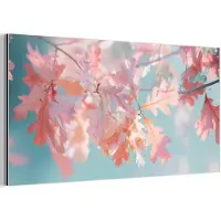 MuchoWow Aluminium schilderij 120x60 cm - Wanddecoratie metaal - Eikenbladeren - Takken - Roze - Metalen muurdecoratie woonkamer - Decoratie industrieel - Foto op dibond - Industriële accessoires slaapkamer