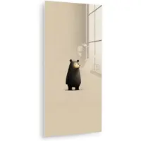 MuchoWow Glasschilderij 80x160 cm - Schilderij acrylglas - Beer - Donkerbruin - Minimalistisch - Foto op glas - Muurdecoratie woonkamer - Wanddecoratie slaapkamer - Schilderijen