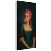 MuchoWow Aluminium schilderij 80x160 cm - Wanddecoratie metaal - Vrouw - Portret - Kauwgombel - Metalen muurdecoratie woonkamer - Decoratie industrieel - Foto op dibond - Industriële accessoires slaapkamer