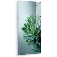 MuchoWow Glasschilderij 40x80 cm - Schilderij acrylglas - Vetplant - Bladeren - Groen - Wazig - Foto op glas - Muurdecoratie woonkamer - Wanddecoratie slaapkamer - Schilderijen