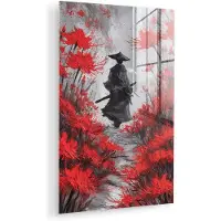 MuchoWow Glasschilderij 120x180 cm - Schilderij acrylglas - Rode bloemen - mistig - Man - Foto op glas - Muurdecoratie woonkamer - Wanddecoratie slaapkamer - Schilderijen
