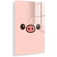 MuchoWow Glasschilderij 80x120 cm - Schilderij acrylglas - Varken - Roze - Minimalistisch - Foto op glas - Muurdecoratie woonkamer - Wanddecoratie slaapkamer - Schilderijen