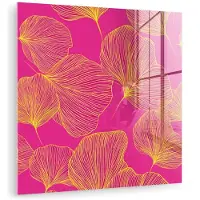 MuchoWow Glasschilderij 20x20 cm - Schilderij acrylglas - Bladeren - Nerven - Grafisch - Roze - Foto op glas - Muurdecoratie woonkamer - Wanddecoratie slaapkamer - Schilderijen