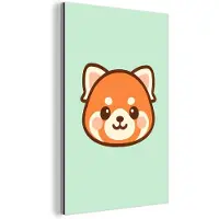 MuchoWow Aluminium schilderij 20x30 cm - Wanddecoratie metaal - Rode panda - Groen - Cartoon - Metalen muurdecoratie woonkamer - Decoratie industrieel - Foto op dibond - Industriële accessoires slaapkamer