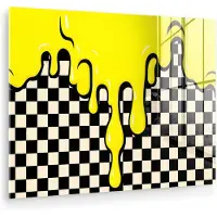 MuchoWow Glasschilderij 120x90 cm - Schilderij acrylglas - Geblokt - Grafisch - Vloeistof - Geel - Foto op glas - Muurdecoratie woonkamer - Wanddecoratie slaapkamer - Schilderijen