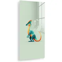 MuchoWow Glasschilderij 80x160 cm - Schilderij acrylglas - Staart - Dino - Minimalistisch - Blauw - Foto op glas - Muurdecoratie woonkamer - Wanddecoratie slaapkamer - Schilderijen