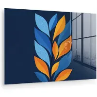 MuchoWow Glasschilderij 180x120 cm - Schilderij acrylglas - Abstract - Bladeren - Blauw - Foto op glas - Muurdecoratie woonkamer - Wanddecoratie slaapkamer - Schilderijen