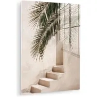 MuchoWow Glasschilderij 30x40 cm - Schilderij acrylglas - Palmboom - Schaduw - Trap - Beige - Foto op glas - Muurdecoratie woonkamer - Wanddecoratie slaapkamer - Schilderijen