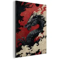 MuchoWow Aluminium schilderij 30x40 cm - Wanddecoratie metaal - Zwarte draak - Rookwolken - Rood - Metalen muurdecoratie woonkamer - Decoratie industrieel - Foto op dibond - Industriële accessoires slaapkamer