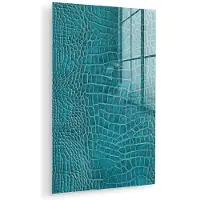 MuchoWow Glasschilderij 100x150 cm - Schilderij acrylglas - Krokodillenleertextuur - Blauw - Exotisch - Foto op glas - Muurdecoratie woonkamer - Wanddecoratie slaapkamer - Schilderijen