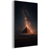 MuchoWow Aluminium schilderij 100x150 cm - Wanddecoratie metaal - Piramide - Woestijn - Licht - Metalen muurdecoratie woonkamer - Decoratie industrieel - Foto op dibond - Industriële accessoires slaapkamer