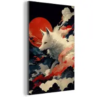 MuchoWow Aluminium schilderij 20x30 cm - Wanddecoratie metaal - Witte vos - wolken - maan - Metalen muurdecoratie woonkamer - Decoratie industrieel - Foto op dibond - Industriële accessoires slaapkamer