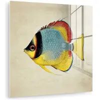 MuchoWow Glasschilderij 90x90 cm - Schilderij acrylglas - Kleurrijk - Vis - Schubben - Illustratie - Foto op glas - Muurdecoratie woonkamer - Wanddecoratie slaapkamer - Schilderijen