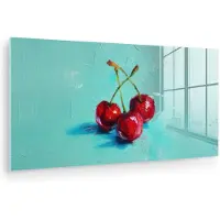 MuchoWow Glasschilderij 160x80 cm - Schilderij acrylglas - Kersen - Rood - Drie - Geverfd - Foto op glas - Muurdecoratie woonkamer - Wanddecoratie slaapkamer - Schilderijen