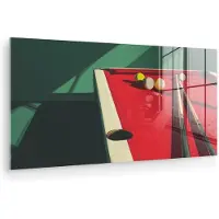 MuchoWow Glasschilderij 40x20 cm - Schilderij acrylglas - Biljarttafel - Ballen - Rood - Schaduw - Foto op glas - Muurdecoratie woonkamer - Wanddecoratie slaapkamer - Schilderijen