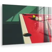MuchoWow Glasschilderij 30x20 cm - Schilderij acrylglas - Biljarttafel - Ballen - Rood - Schaduw - Foto op glas - Muurdecoratie woonkamer - Wanddecoratie slaapkamer - Schilderijen