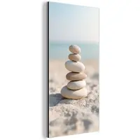 MuchoWow Aluminium schilderij 40x80 cm - Wanddecoratie metaal - Stenen - Stapel - Zand - Zee - Metalen muurdecoratie woonkamer - Decoratie industrieel - Foto op dibond - Industriële accessoires slaapkamer