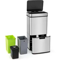 Costway 72 l vuilnisemmer, 4 vakken, elektrische afvalemmer met sensor, afvalscheidingssysteem, 2 x 11 l + 3,5 l + 46,5 l, keukenafvalemmer, zachte sluiting voor keuken, kantoor, zilver + zwart