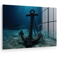 MuchoWow Glasschilderij 150x100 cm - Schilderij acrylglas - Anker - Ijzer - Zeebodem - Zand - Foto op glas - Muurdecoratie woonkamer - Wanddecoratie slaapkamer - Schilderijen
