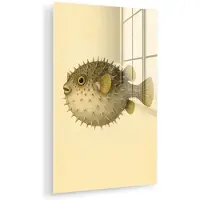 MuchoWow Glasschilderij 20x30 cm - Schilderij acrylglas - Stekels - Vis - Opgeblazen - Bruin - Foto op glas - Muurdecoratie woonkamer - Wanddecoratie slaapkamer - Schilderijen
