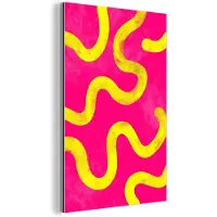 MuchoWow Aluminium schilderij 20x30 cm - Wanddecoratie metaal - Lijn - Geel - Abstract - Metalen muurdecoratie woonkamer - Decoratie industrieel - Foto op dibond - Industriële accessoires slaapkamer