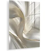 MuchoWow Glasschilderij 90x120 cm - Schilderij acrylglas - Stof - Plooien - Goud - Foto op glas - Muurdecoratie woonkamer - Wanddecoratie slaapkamer - Schilderijen