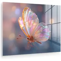 MuchoWow Glasschilderij 160x120 cm - Schilderij acrylglas - Vlinder - Vleugels - Pastel - Glinstering - Foto op glas - Muurdecoratie woonkamer - Wanddecoratie slaapkamer - Schilderijen