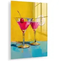 MuchoWow Glasschilderij 60x80 cm - Schilderij acrylglas - Glazen - Cocktail - Citroen - Kers - Foto op glas - Muurdecoratie woonkamer - Wanddecoratie slaapkamer - Schilderijen