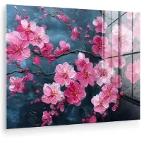 MuchoWow Glasschilderij 160x120 cm - Schilderij acrylglas - Bloem - Bloesems - Roze - Abstract - Foto op glas - Muurdecoratie woonkamer - Wanddecoratie slaapkamer - Schilderijen