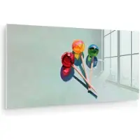 MuchoWow Glasschilderij 120x60 cm - Schilderij acrylglas - Lollys - Schaduw - Drie - Blauw - Foto op glas - Muurdecoratie woonkamer - Wanddecoratie slaapkamer - Schilderijen