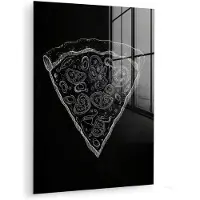 MuchoWow Glasschilderij 120x160 cm - Schilderij acrylglas - Pizzapunt - Toppings - Krijttekening - Foto op glas - Muurdecoratie woonkamer - Wanddecoratie slaapkamer - Schilderijen