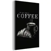 MuchoWow Aluminium schilderij 100x150 cm - Wanddecoratie metaal - Koffie - Croissant - Tekst - Metalen muurdecoratie woonkamer - Decoratie industrieel - Foto op dibond - Industriële accessoires slaapkamer