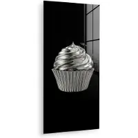 MuchoWow Glasschilderij 20x40 cm - Schilderij acrylglas - Cupcake - Luxueus - Zilver - Foto op glas - Muurdecoratie woonkamer - Wanddecoratie slaapkamer - Schilderijen