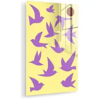 MuchoWow Glasschilderij 80x120 cm - Schilderij acrylglas - Vogels - Cirkel - Geel - Beweging - Foto op glas - Muurdecoratie woonkamer - Wanddecoratie slaapkamer - Schilderijen