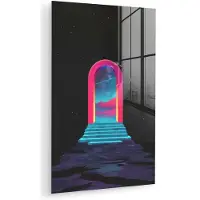 MuchoWow Glasschilderij 60x90 cm - Schilderij acrylglas - Poortje - Landschap - Sterrenhemel - Roze - Foto op glas - Muurdecoratie woonkamer - Wanddecoratie slaapkamer - Schilderijen
