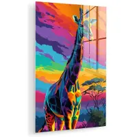 MuchoWow Glasschilderij 20x30 cm - Schilderij acrylglas - Giraffe - Savanna - Lucht - Gekleurd - Foto op glas - Muurdecoratie woonkamer - Wanddecoratie slaapkamer - Schilderijen