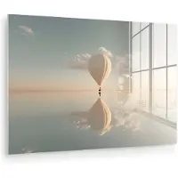 MuchoWow Glasschilderij 180x120 cm - Schilderij acrylglas - Luchtballon - Wolken - Water - Blauw - Foto op glas - Muurdecoratie woonkamer - Wanddecoratie slaapkamer - Schilderijen