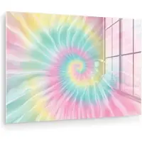 MuchoWow Glasschilderij 30x20 cm - Schilderij acrylglas - Pasteltinten - Tie dye - Roze - Foto op glas - Muurdecoratie woonkamer - Wanddecoratie slaapkamer - Schilderijen