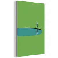 MuchoWow Aluminium schilderij 100x150 cm - Wanddecoratie metaal - Persoon - Golf - Water - Blauw - Metalen muurdecoratie woonkamer - Decoratie industrieel - Foto op dibond - Industriële accessoires slaapkamer