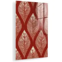 MuchoWow Glasschilderij 40x60 cm - Schilderij acrylglas - Bladeren - Rood - Elegant - Foto op glas - Muurdecoratie woonkamer - Wanddecoratie slaapkamer - Schilderijen