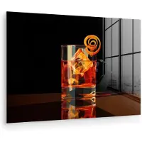 MuchoWow Glasschilderij 30x20 cm - Schilderij acrylglas - Glas - Ijsblokjes - Drinken - Bruin - Foto op glas - Muurdecoratie woonkamer - Wanddecoratie slaapkamer - Schilderijen