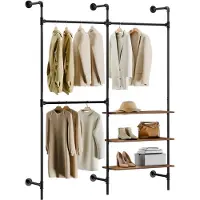 SoBuy industrieel wandrek, kledingrek met 3 stangen en 3 MDF-planken, zwart