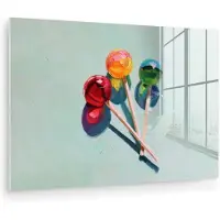 MuchoWow Glasschilderij 30x20 cm - Schilderij acrylglas - Lollys - Schaduw - Drie - Blauw - Foto op glas - Muurdecoratie woonkamer - Wanddecoratie slaapkamer - Schilderijen