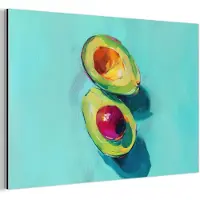 MuchoWow Aluminium schilderij 120x80 cm - Wanddecoratie metaal - Avocado - Groen - Pit - Schaduw - Metalen muurdecoratie woonkamer - Decoratie industrieel - Foto op dibond - Industriële accessoires slaapkamer