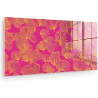 MuchoWow Glasschilderij 160x80 cm - Schilderij acrylglas - Bladeren - Nerven - Grafisch - Roze - Foto op glas - Muurdecoratie woonkamer - Wanddecoratie slaapkamer - Schilderijen